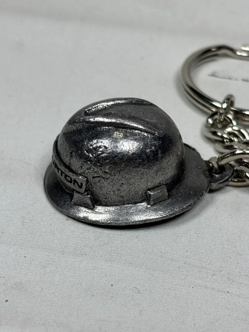 Vintage Halliburton Hard Hat Keychain Pewter Metal Oilfield Promo Safety Award